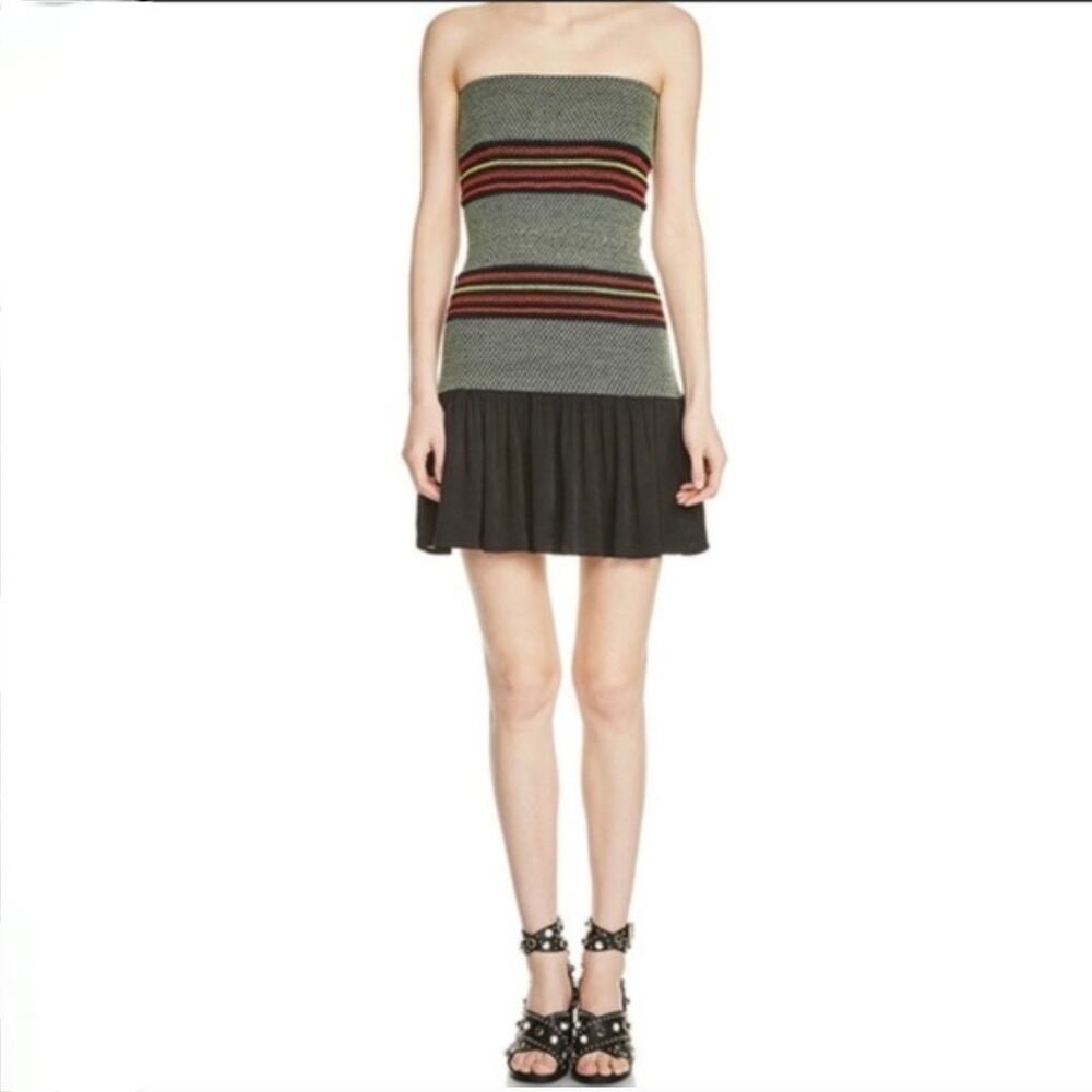 Maje Ribby Bicolor Mini Dress - Black Green Red Yellow - Strapless  Size 3 Large